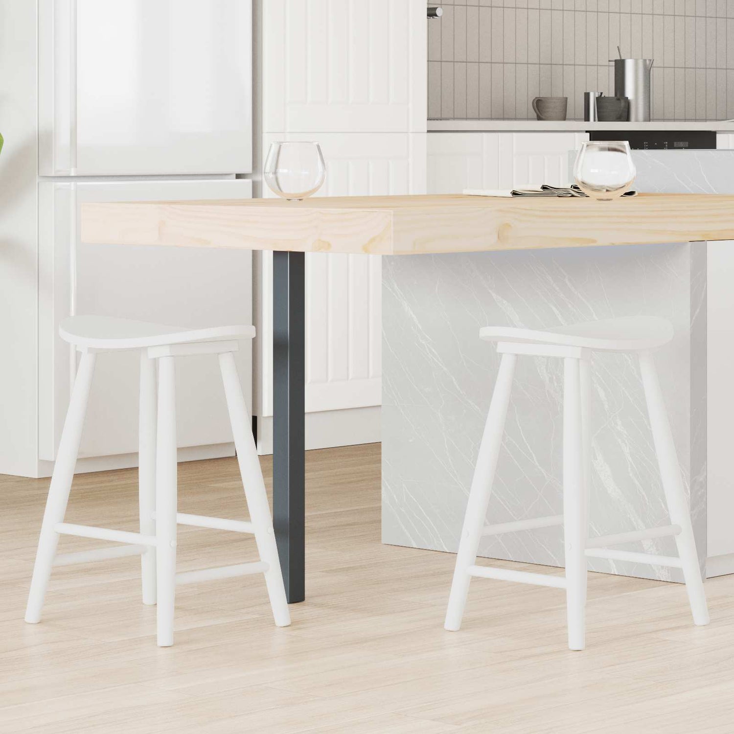 Spisestoler 2 Pcs Hvit 46 X 37 X 63 Cm Solid Gummitre