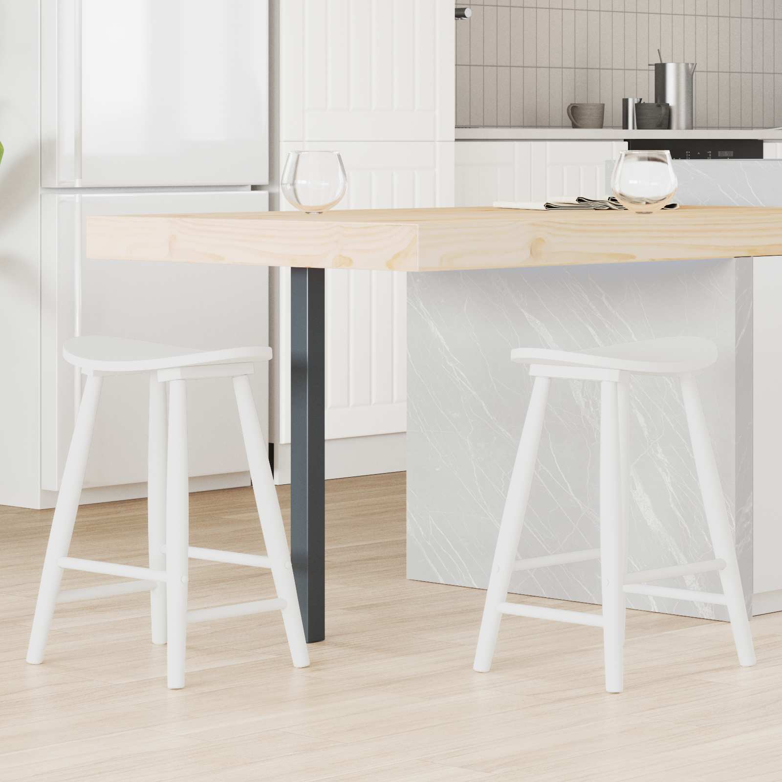 Spisestoler 2 Pcs Hvit 46 X 37 X 63 Cm Solid Gummitre