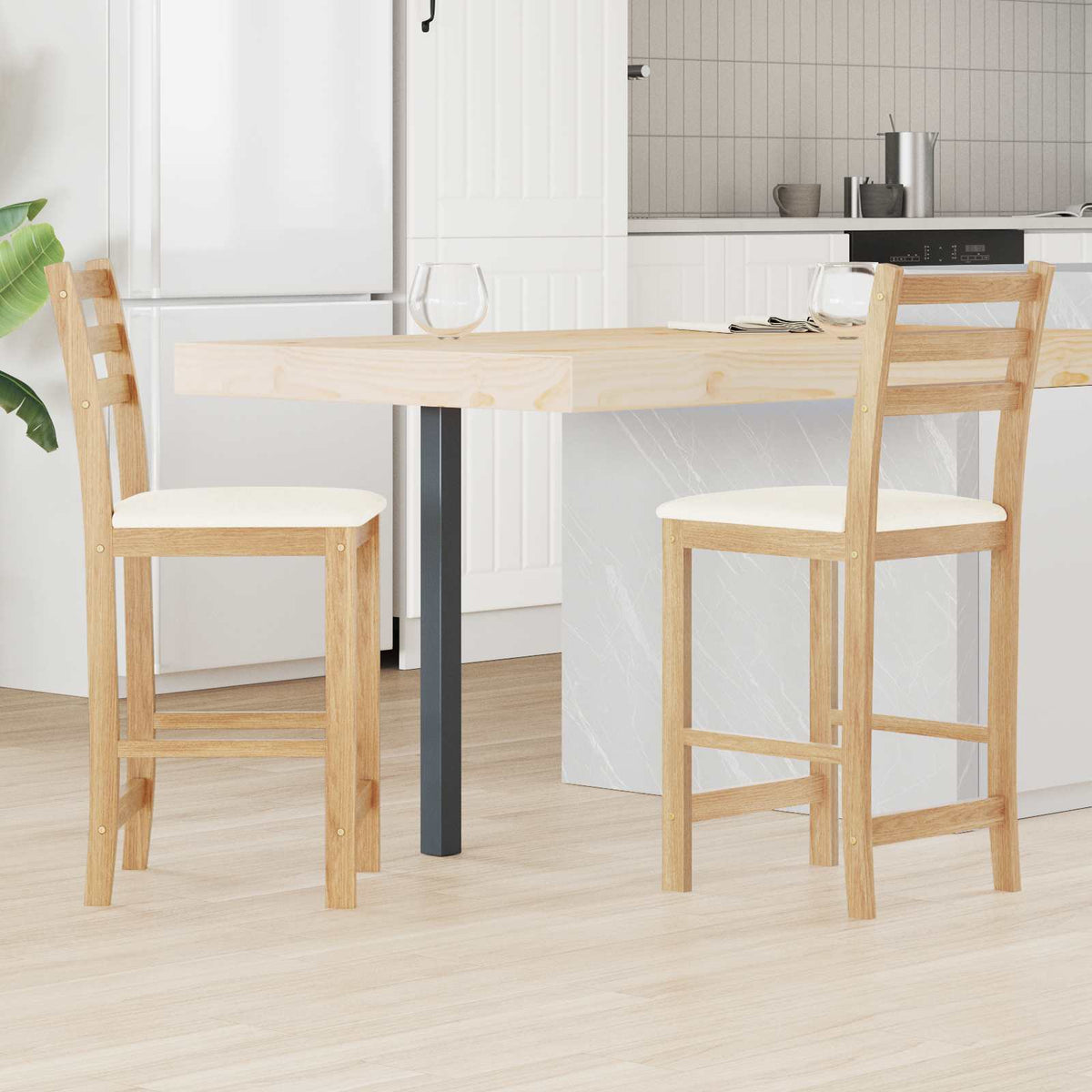 Spisestoler 2 Pcs Naturlig 40 X 47,5 X 99,5 Cm Solid Gummitre