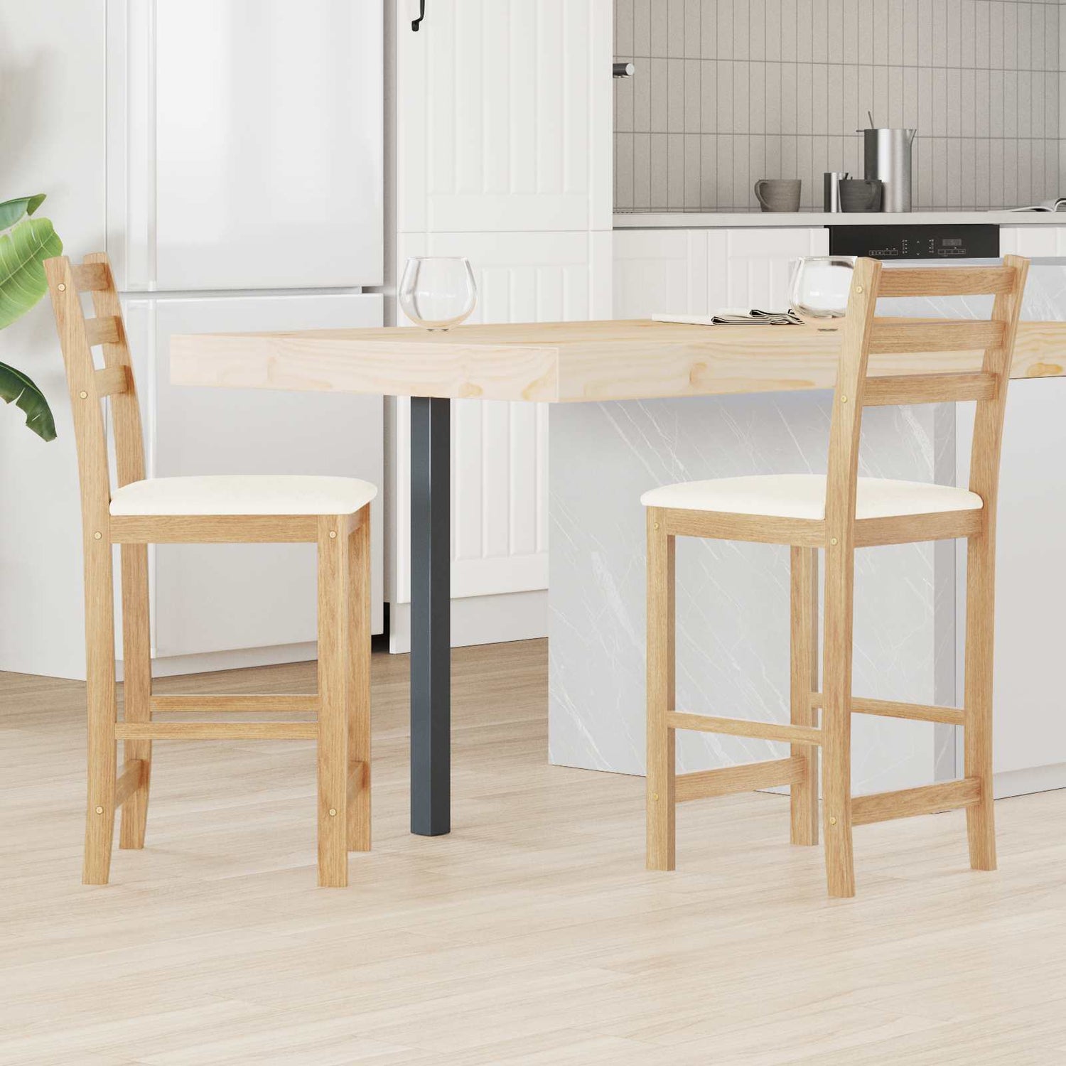 Spisestoler 2 Pcs Naturlig 40 X 47,5 X 99,5 Cm Solid Gummitre