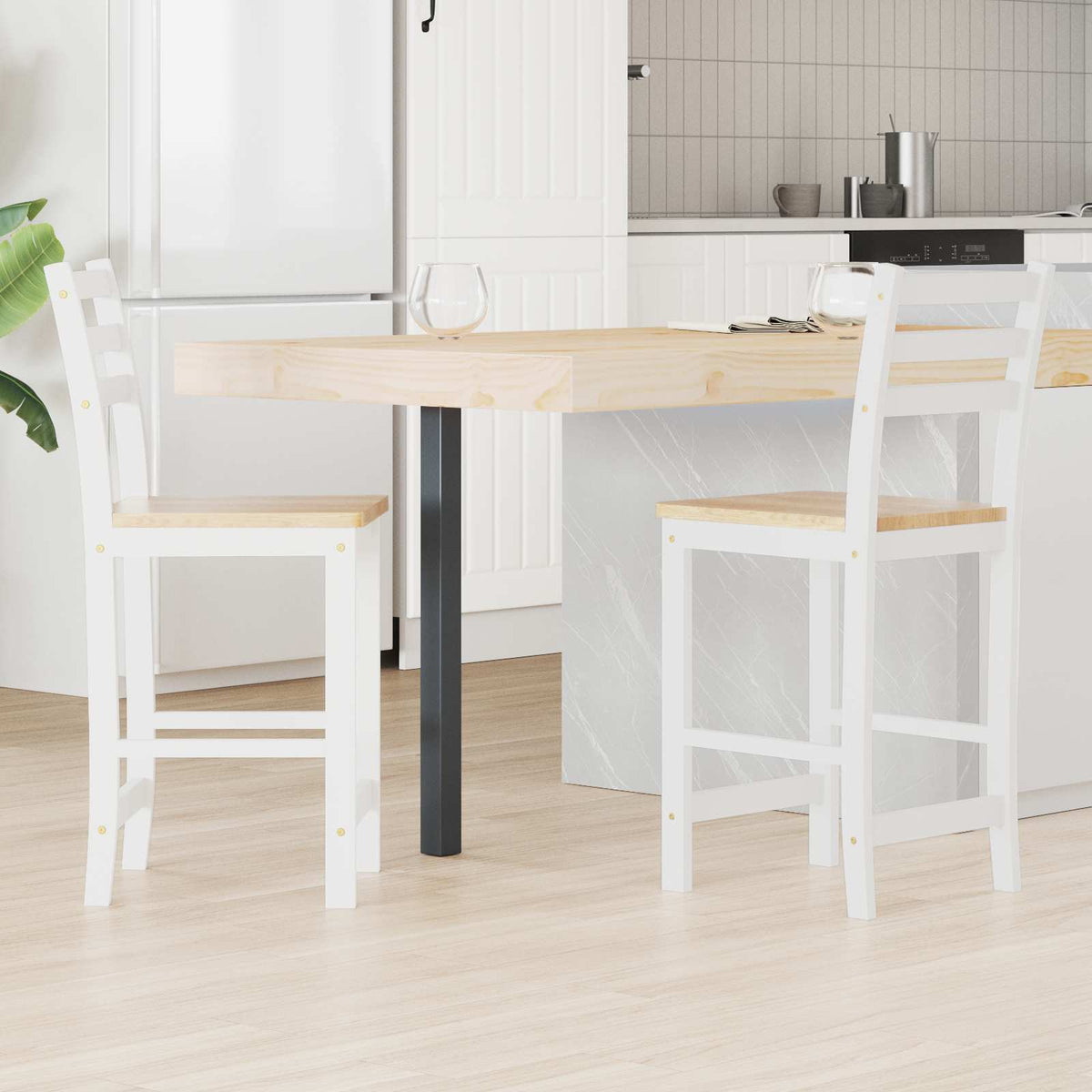 Spisestoler 2 Pcs Hvit 40 X 47,5 X 99,5 Cm Solid Gummitre