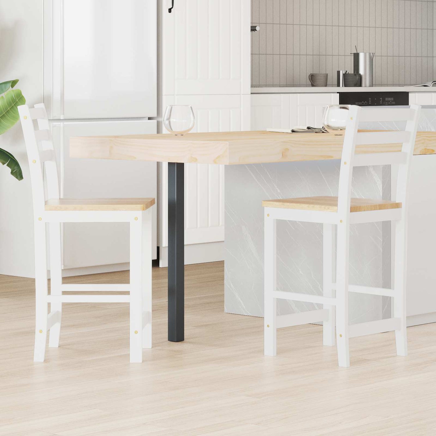 Spisestoler 2 Pcs Hvit 40 X 47,5 X 99,5 Cm Solid Gummitre