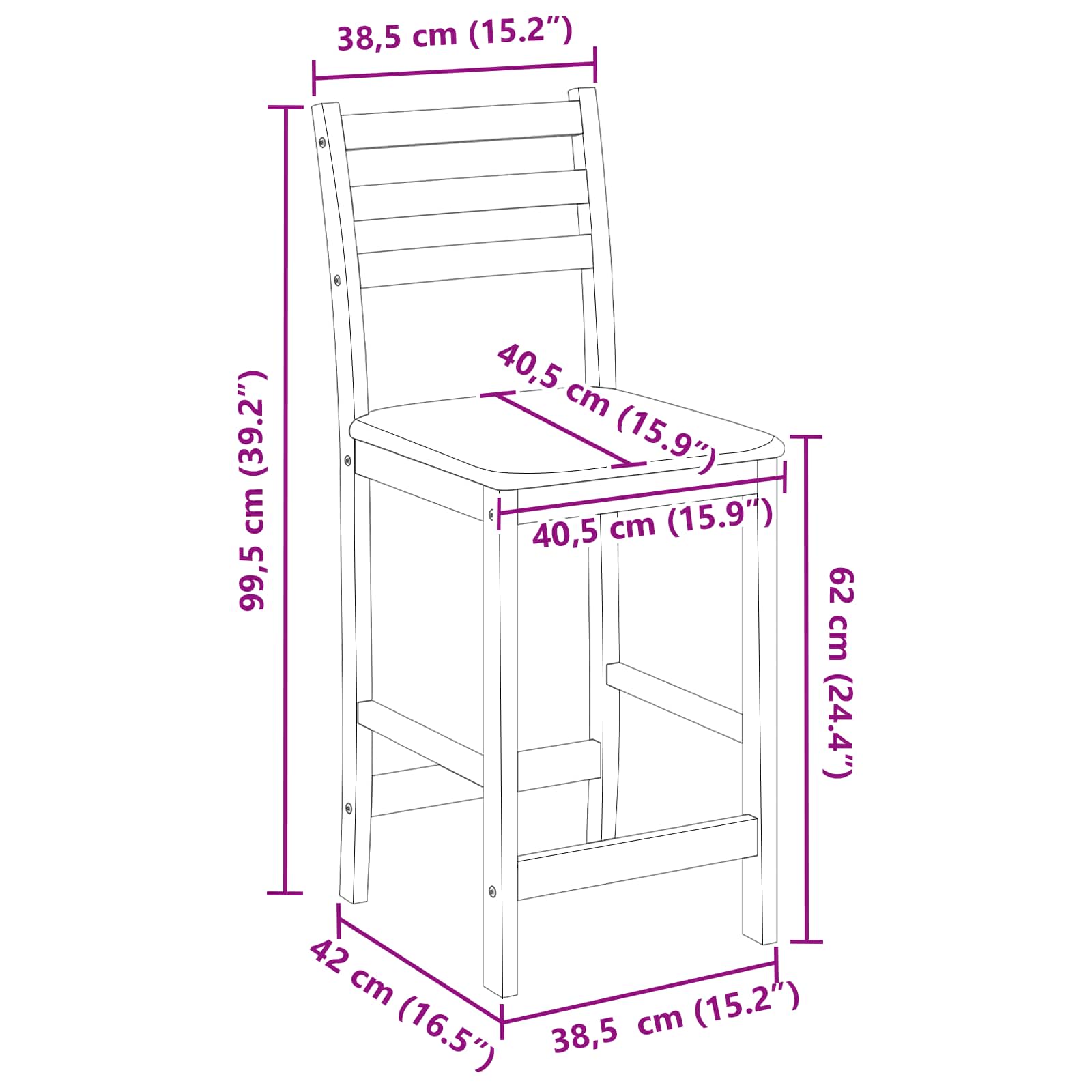 Spisestoler 2 Pcs Hvit 40 X 47,5 X 99,5 Cm Solid Gummitre