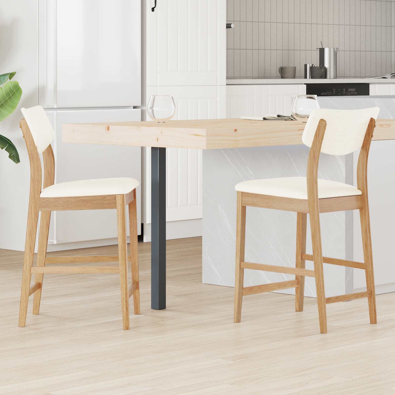 Spisestoler 2 Pcs Naturlig 48 X 49 X 95 Cm Solid Gummitre