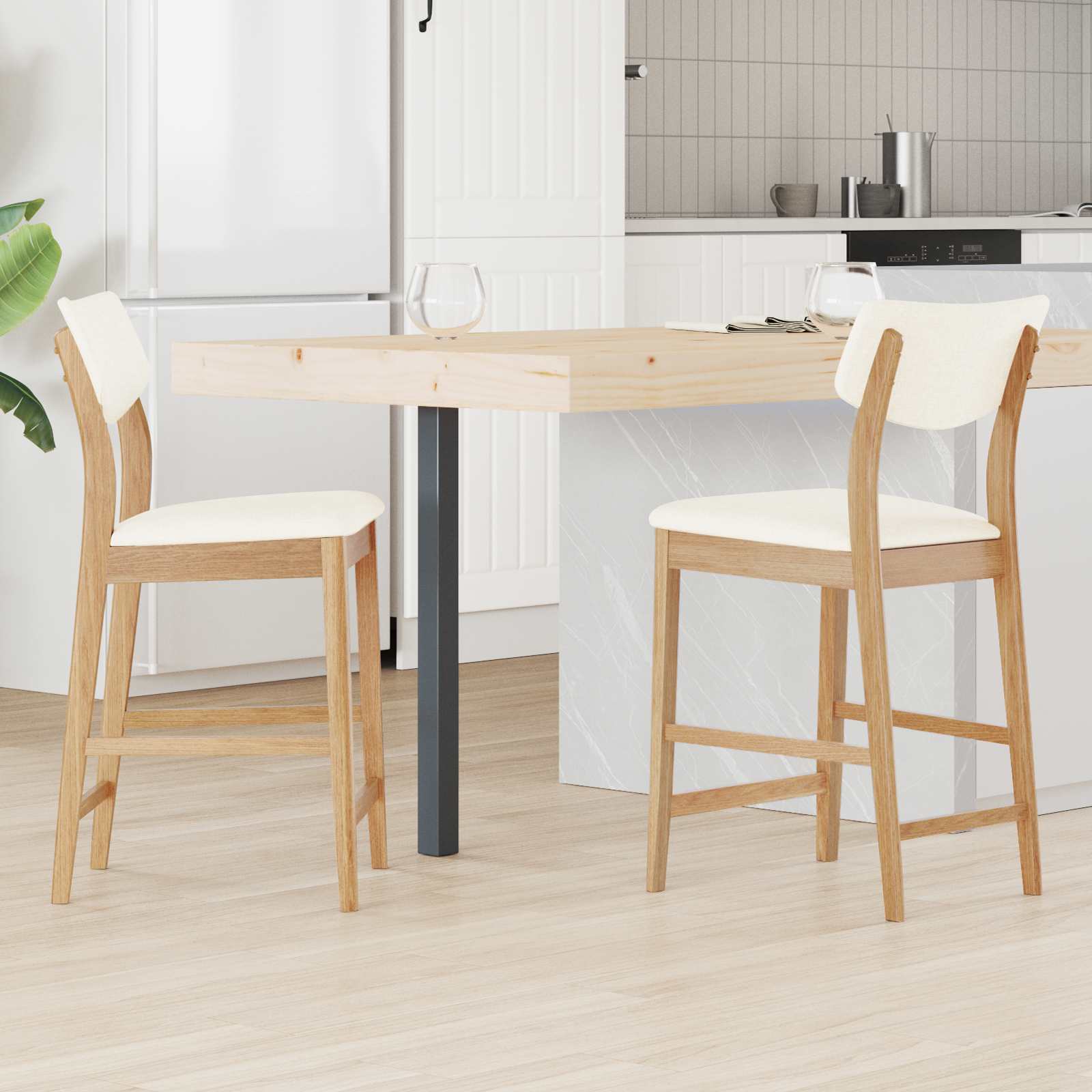 Spisestoler 2 Pcs Naturlig 48 X 49 X 95 Cm Solid Gummitre