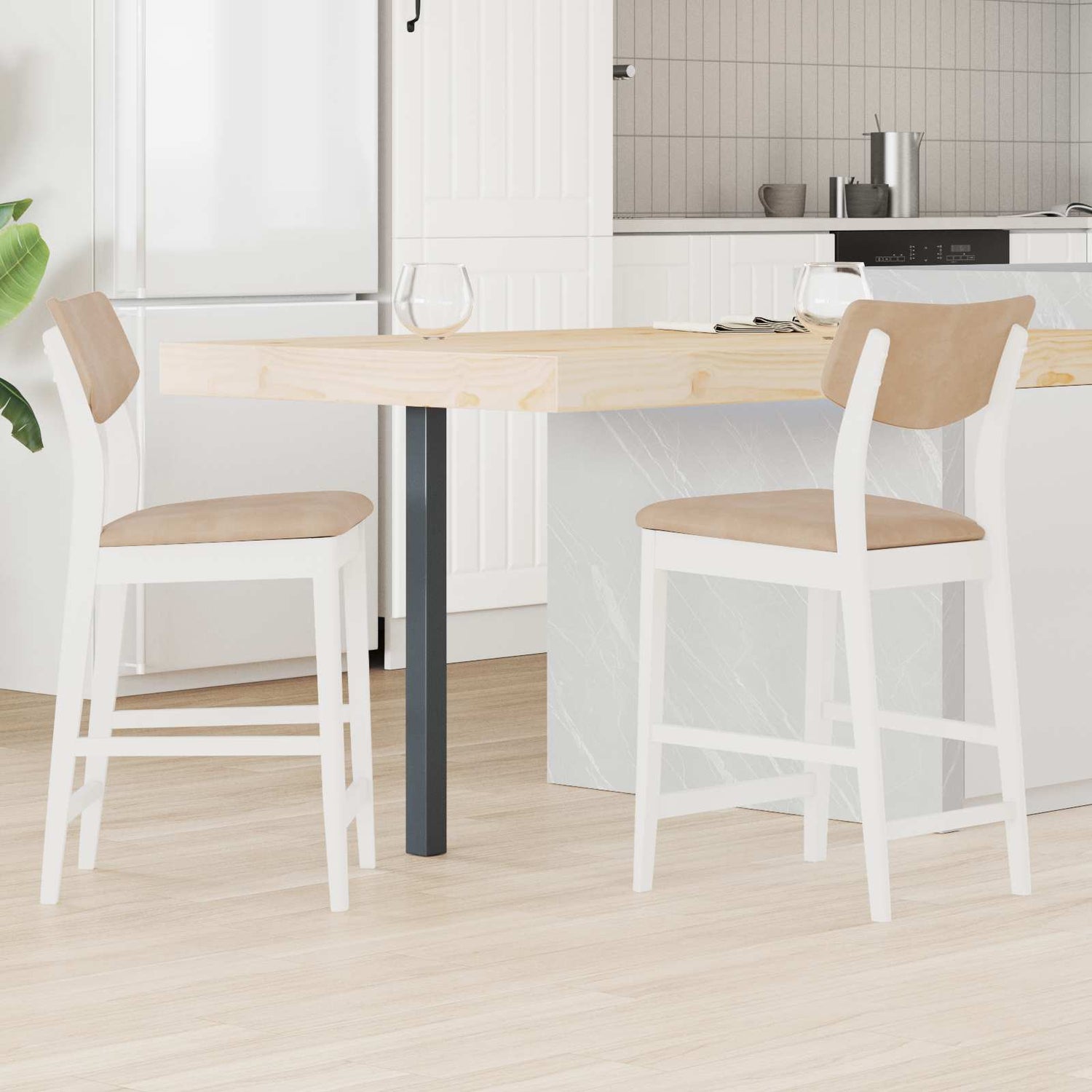 Spisestoler 2 Pcs Hvit 48 X 49 X 95 Cm Solid Gummitre
