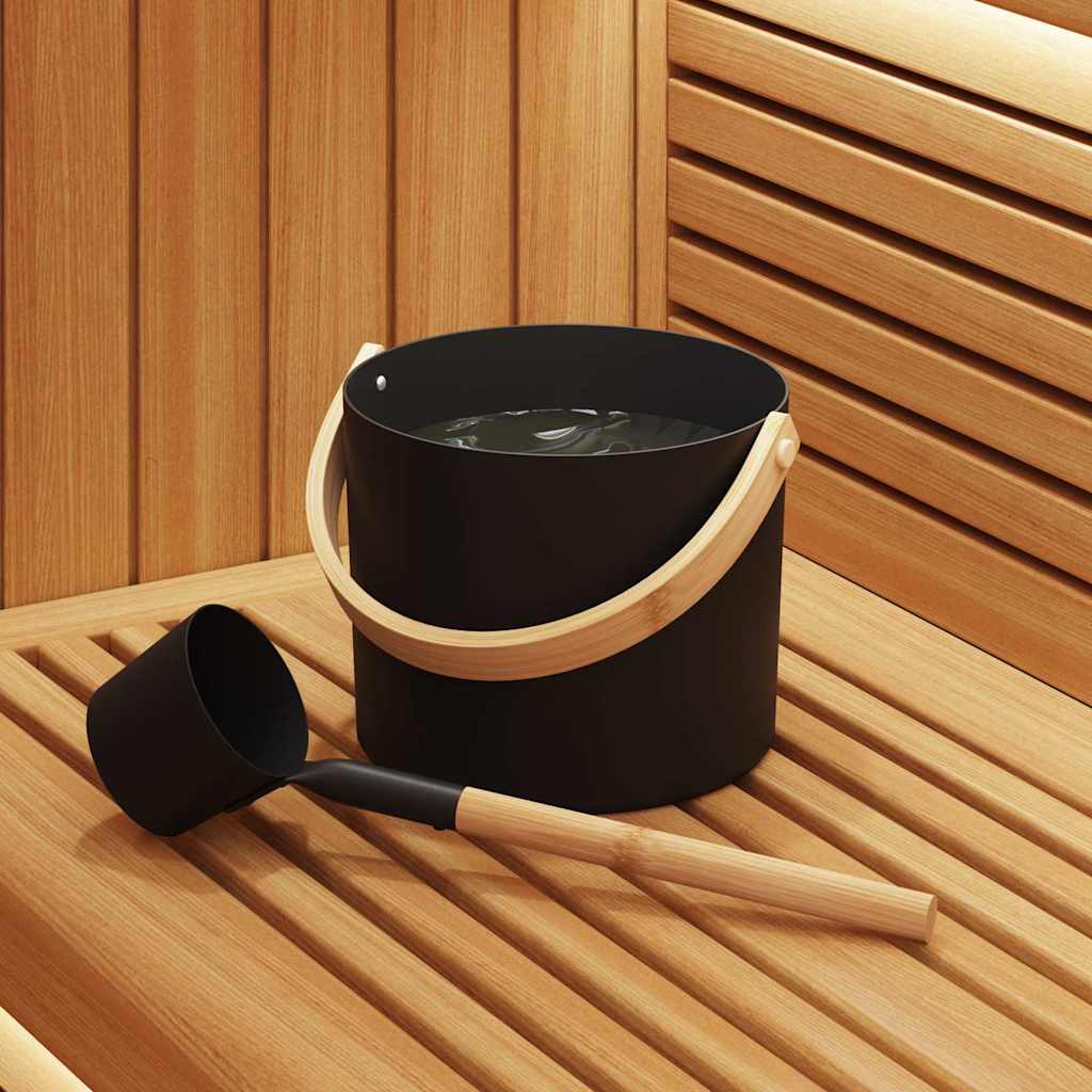 Sauna Tilbehørssett 2 Pcs Svart Aluminium Og Solid Furu