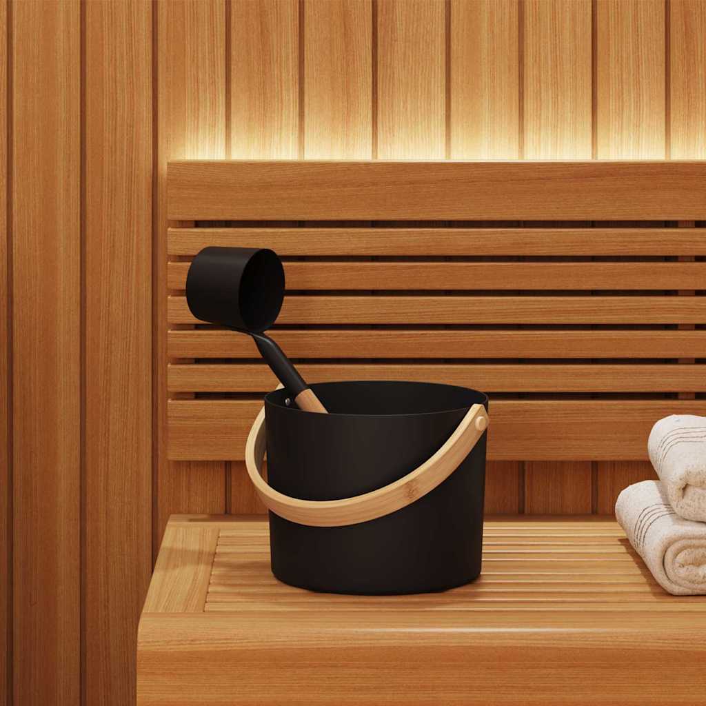 Sauna Tilbehørssett 2 Pcs Svart Aluminium Og Solid Furu