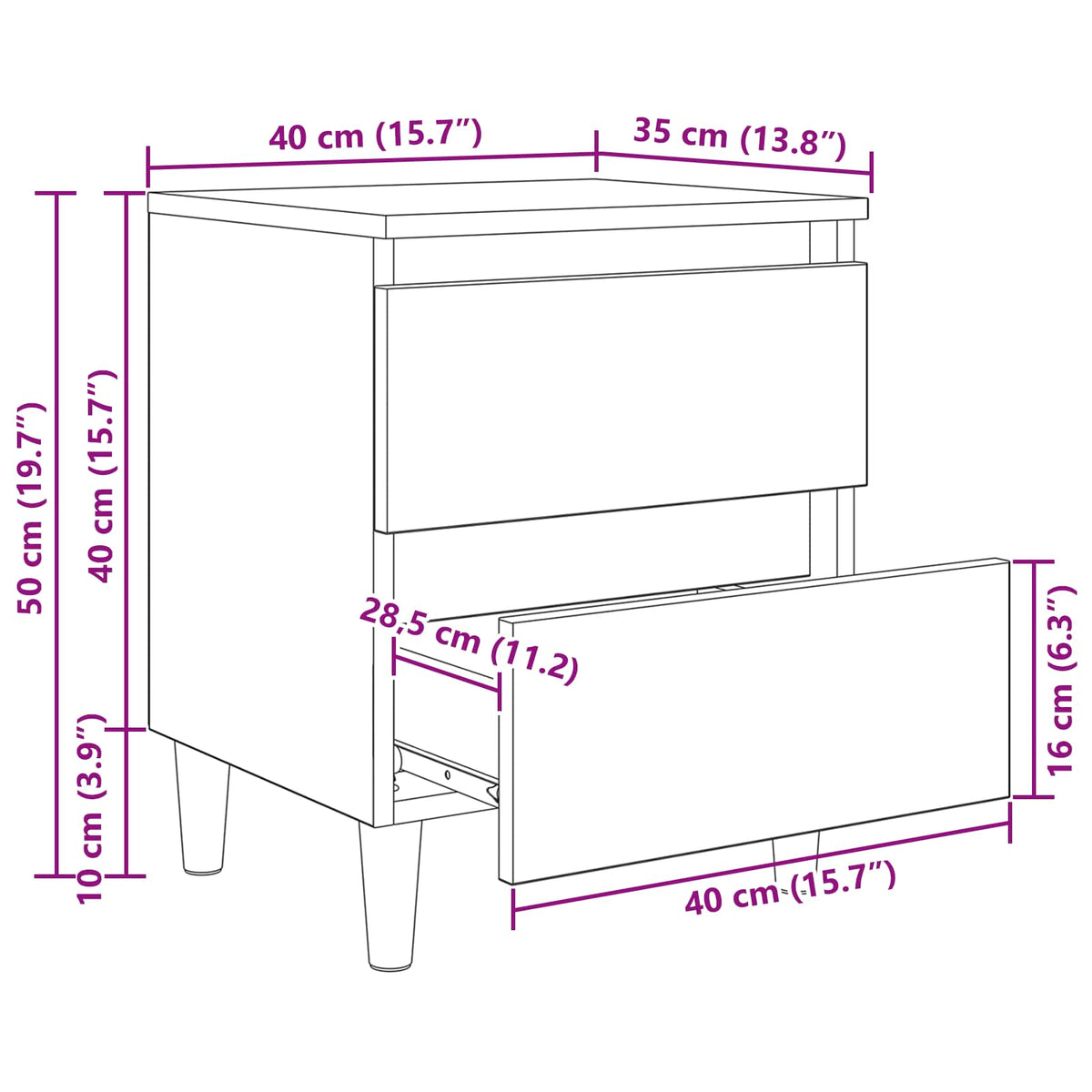 Sengeskap Med Skuff Artisan Eik 40 X 35 X 50 Cm Konstruert Tre