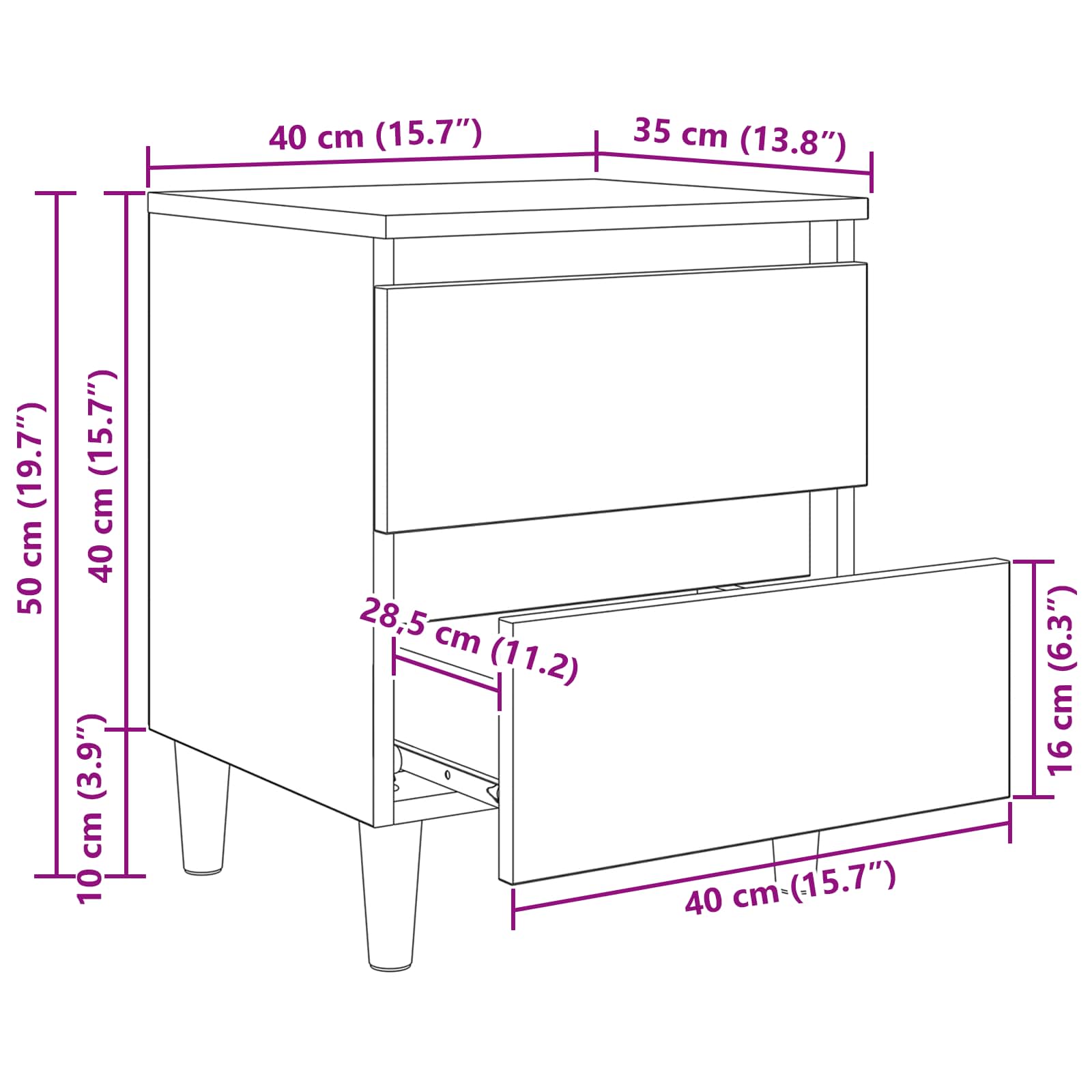 Sengeskap Med Skuff Artisan Eik 40 X 35 X 50 Cm Konstruert Tre