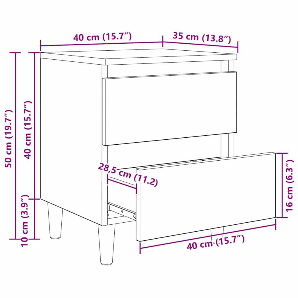 Sengeskap Med Skuff Svart Eik 40 X 35 X 50 Cm Konstruert Tre