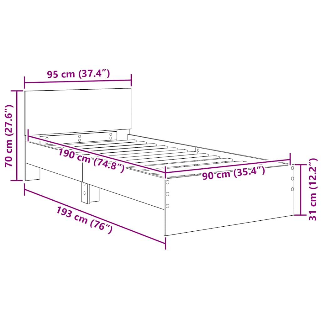 Sengestamme Med Hodegjerde Gamle Tre 90 X 190 Cm Konstruert Tre