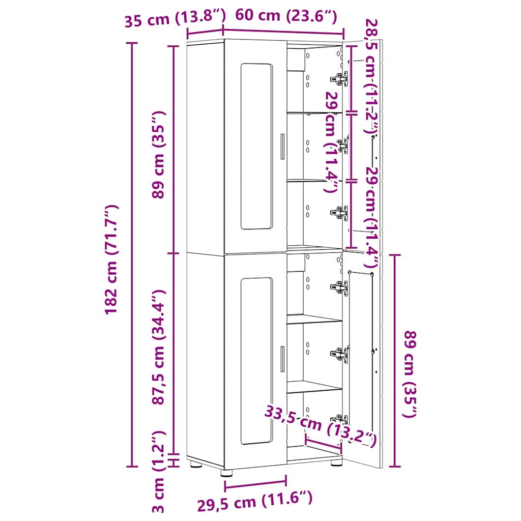 Høyskap Med Hylle Gammelt Tre 60 X 35 X 182 Cm Konstruert Tre