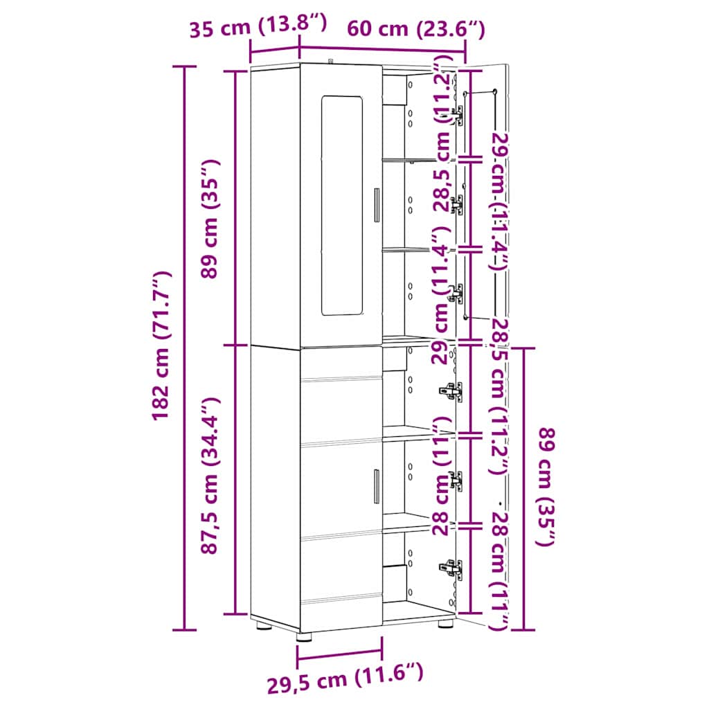 Høyskap Med Hylle Gammelt Tre 60 X 35 X 182 Cm Konstruert Tre