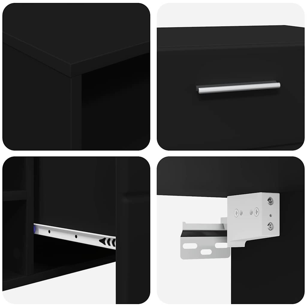 Tv-Benksett Med Skuff Med Hylle Med Dør Svart Konstruert Tre