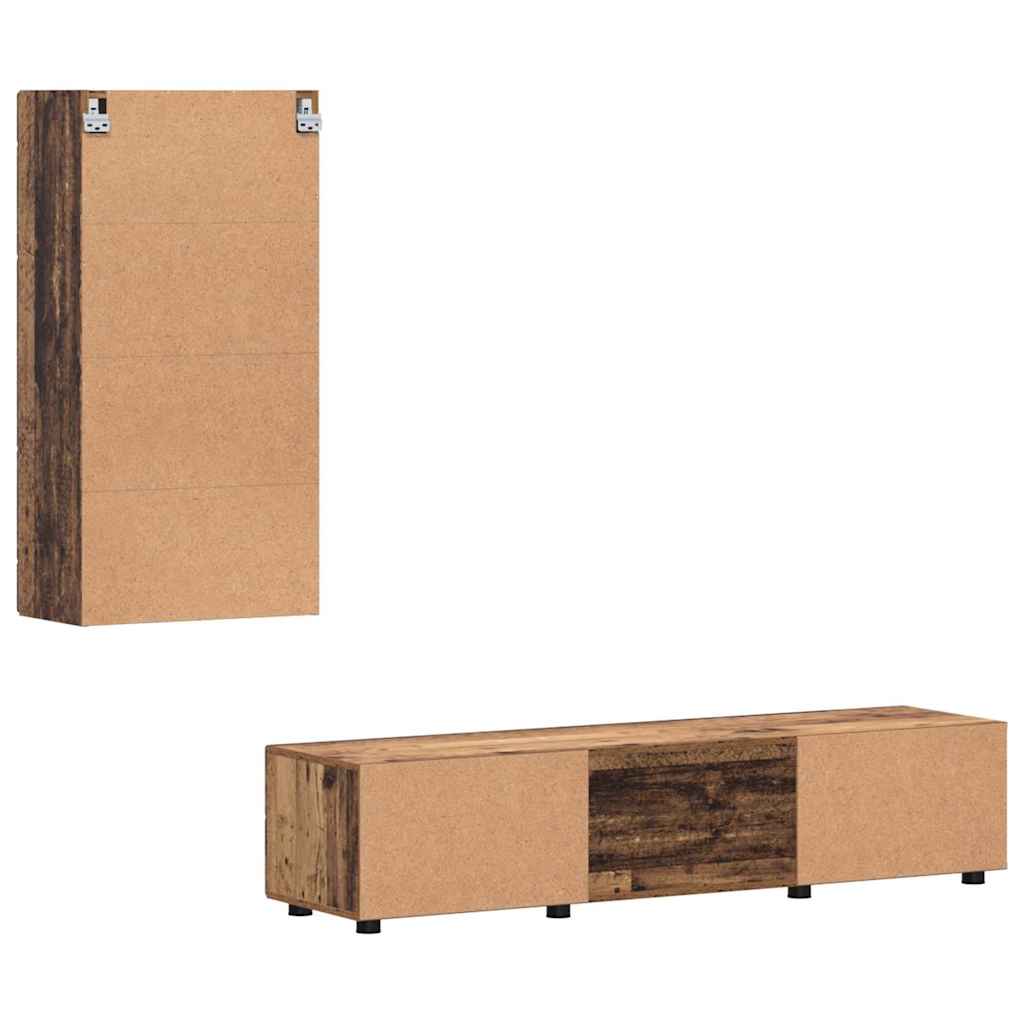 Tv-Benksett Med Skuff Med Hylle Gammelt Tre Konstruert Tre