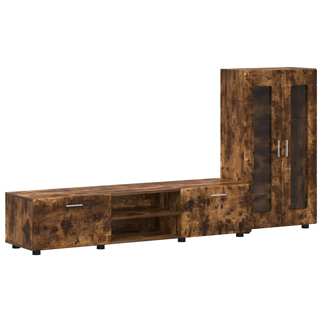 Tv-Benksett Med Skuff Med Hylle Med Dør Røkt Eik Konstruert Tre