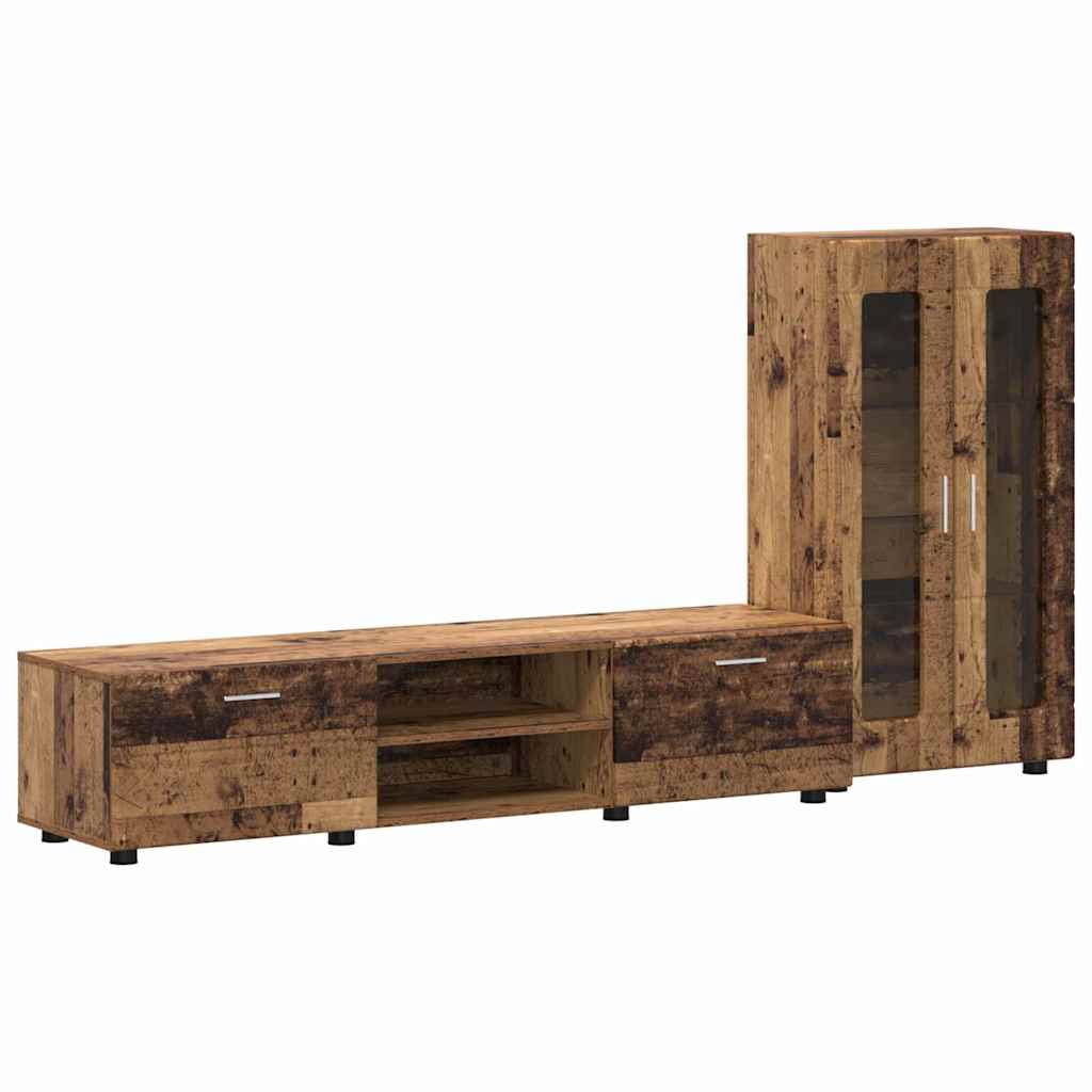 Tv-Benksett Med Skuff Med Hylle Gammelt Tre Konstruert Tre