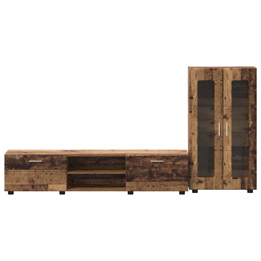 Tv-Benksett Med Skuff Med Hylle Gammelt Tre Konstruert Tre