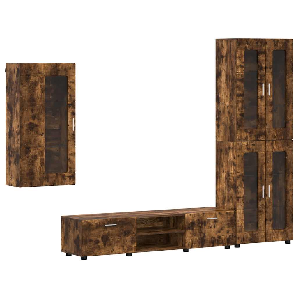 Tv-Benksett Med Skuff Med Hylle Med Dør Røkt Eik Konstruert Tre