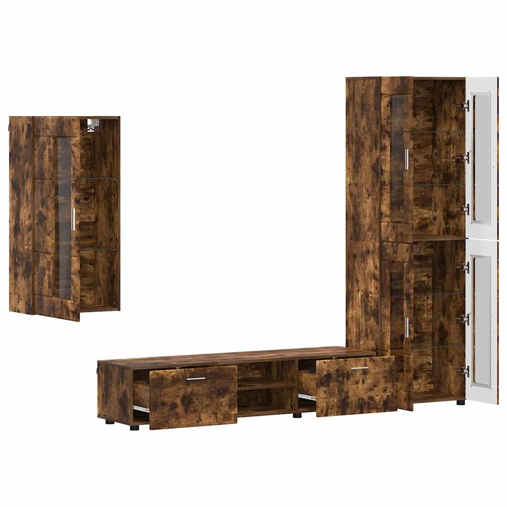 Tv-Benksett Med Skuff Med Hylle Med Dør Røkt Eik Konstruert Tre