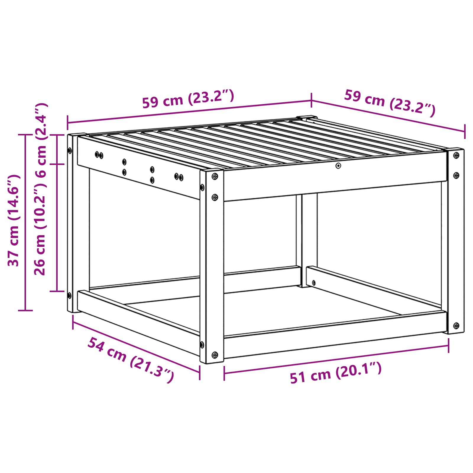 Utebord Solid Akasietre Naturlig 59 X 59 X 37 Cm