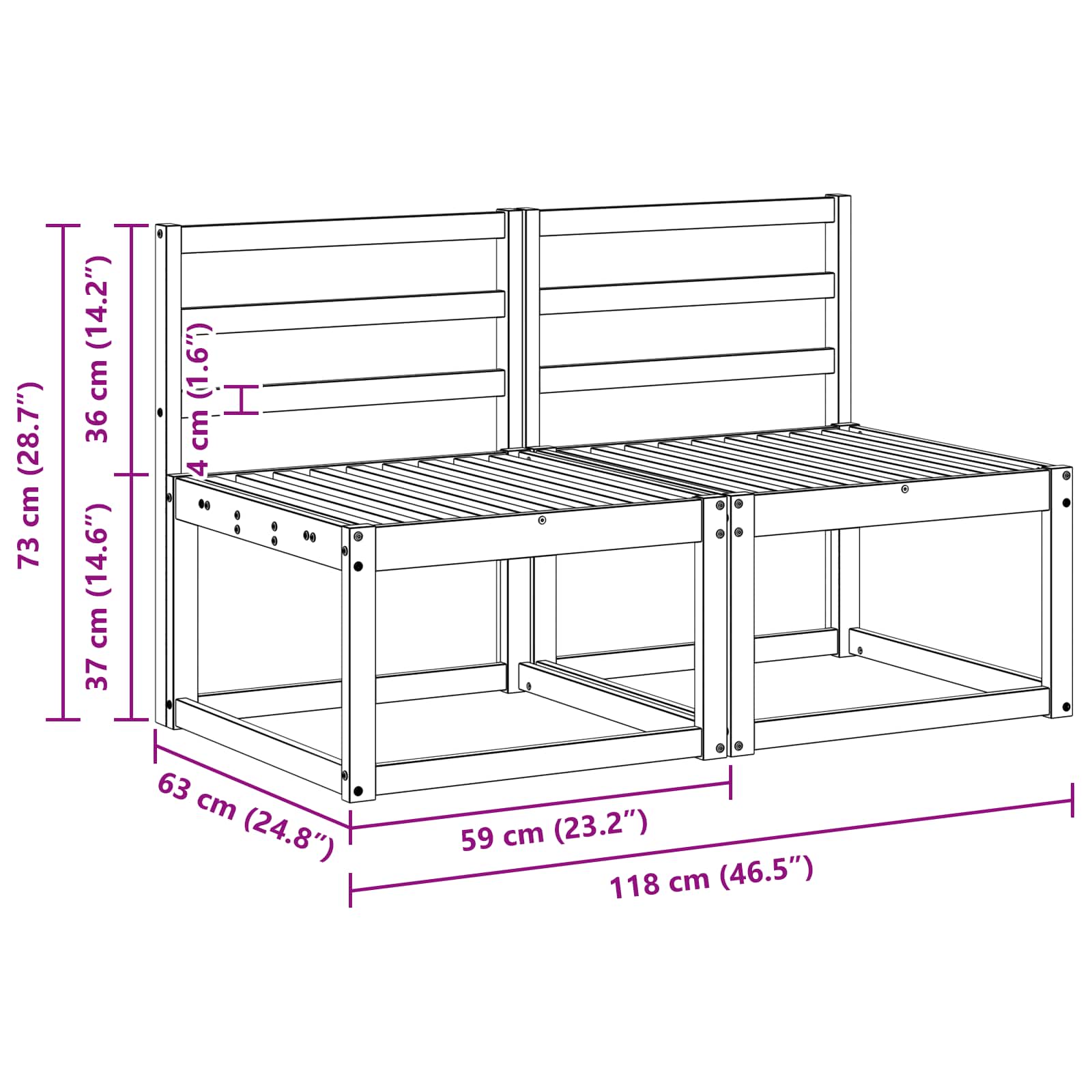 2 Stk Ute Midt Sofa Solid Akasietre Naturlig 118 X 63 X 73 Cm