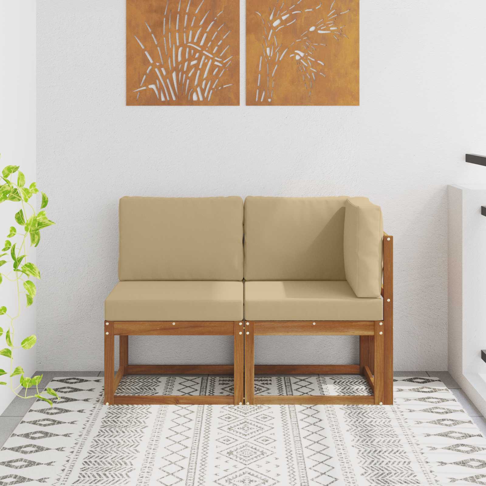 Utendørs Midtbord Og Hjørnesofa 2 Stk Naturlig Og Beige