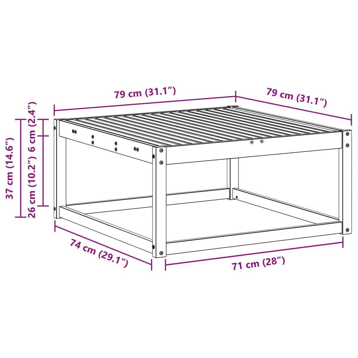 Utebord Naturlig 79 X 79 X 37 Cm