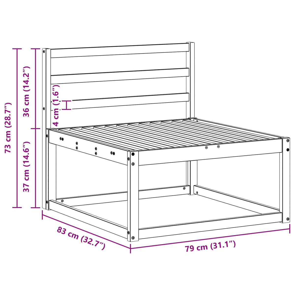 Ute Midt Sofa Solid Akasietre Naturlig 79 X 83 X 73 Cm