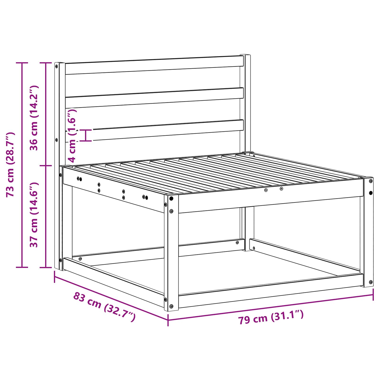Ute Midt Sofa Solid Akasietre Naturlig 79 X 83 X 73 Cm