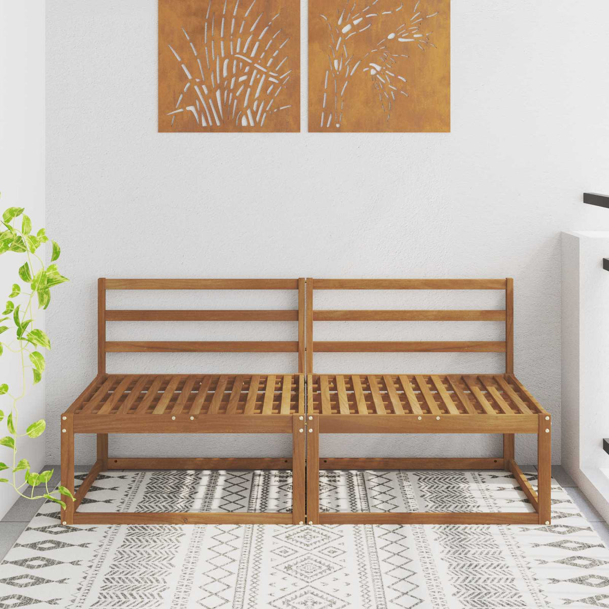 2 Stk Ute Midt Sofa Solid Akasietre Naturlig 158 X 83 X 73 Cm