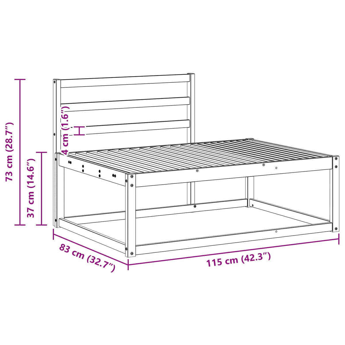 Utendørs End Sofa Naturlig 115 X 83 X 73 Cm Solid Akasietre