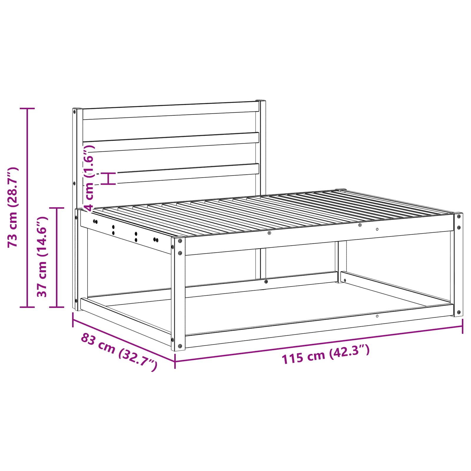 Utendørs End Sofa Naturlig 115 X 83 X 73 Cm Solid Akasietre