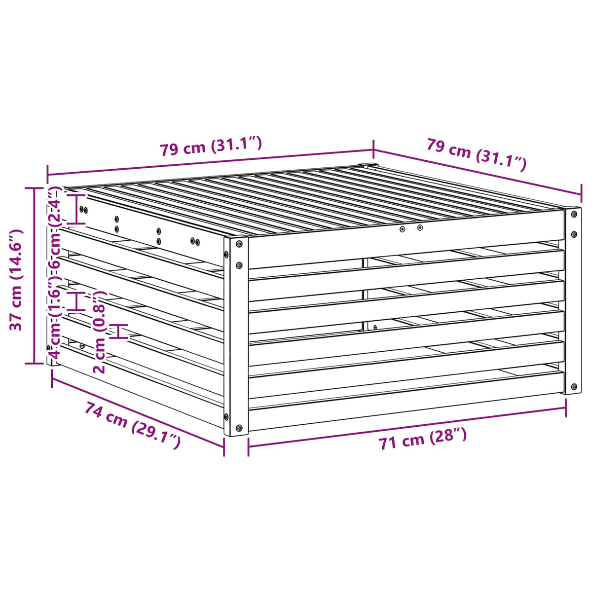 Utebord Solid Akasietre Naturlig 79 X 79 X 37 Cm