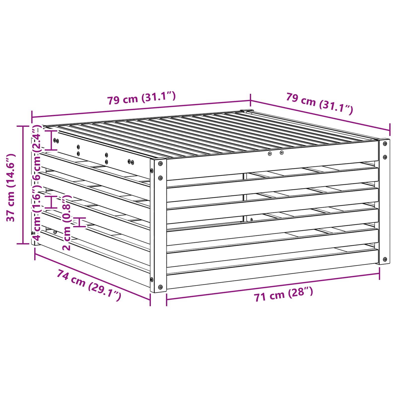Utebord Solid Akasietre Naturlig 79 X 79 X 37 Cm