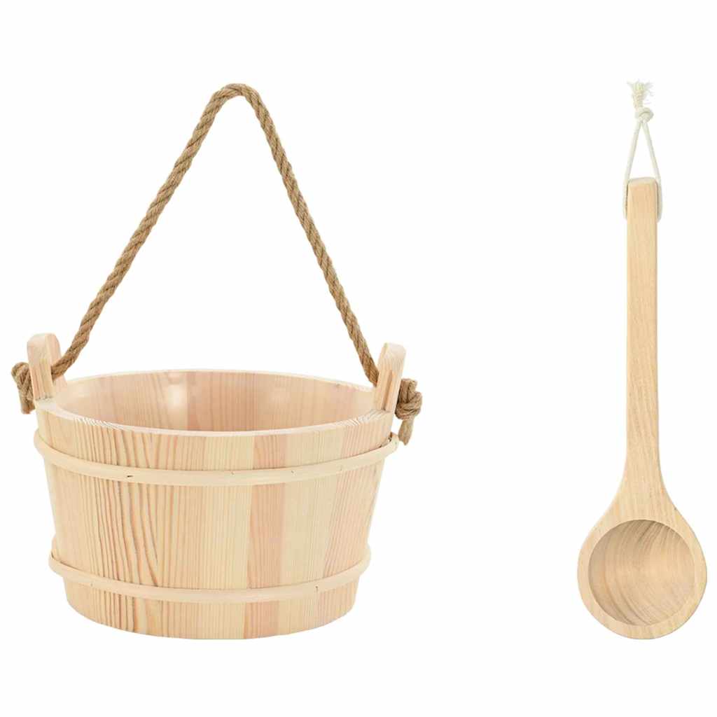 Sauna Bøtte 2 Pcs Brun Massiv Furutre Og Hamp