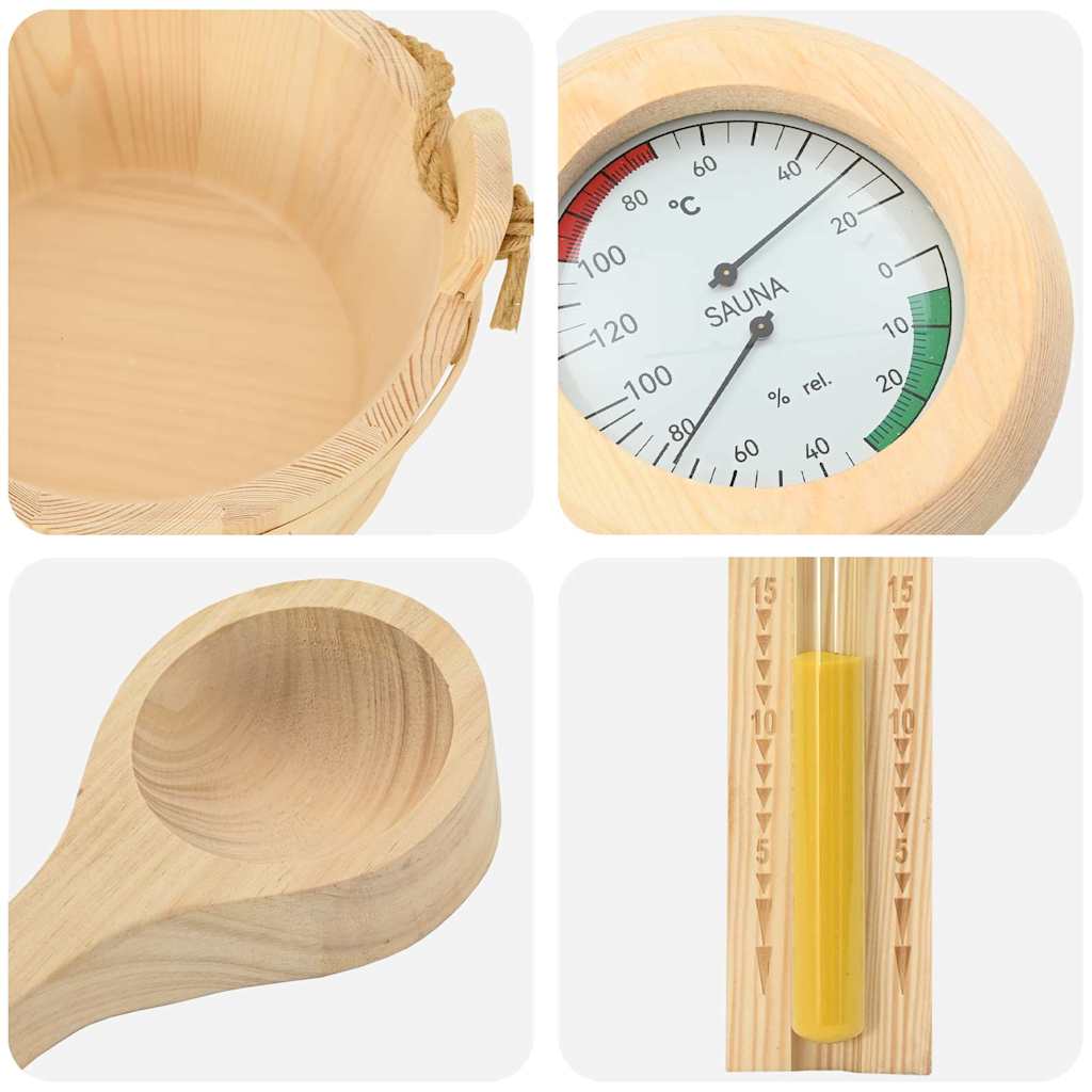 Sauna Tilbehørssett 4 Pcs Brun Massiv Furutre Og Hamp