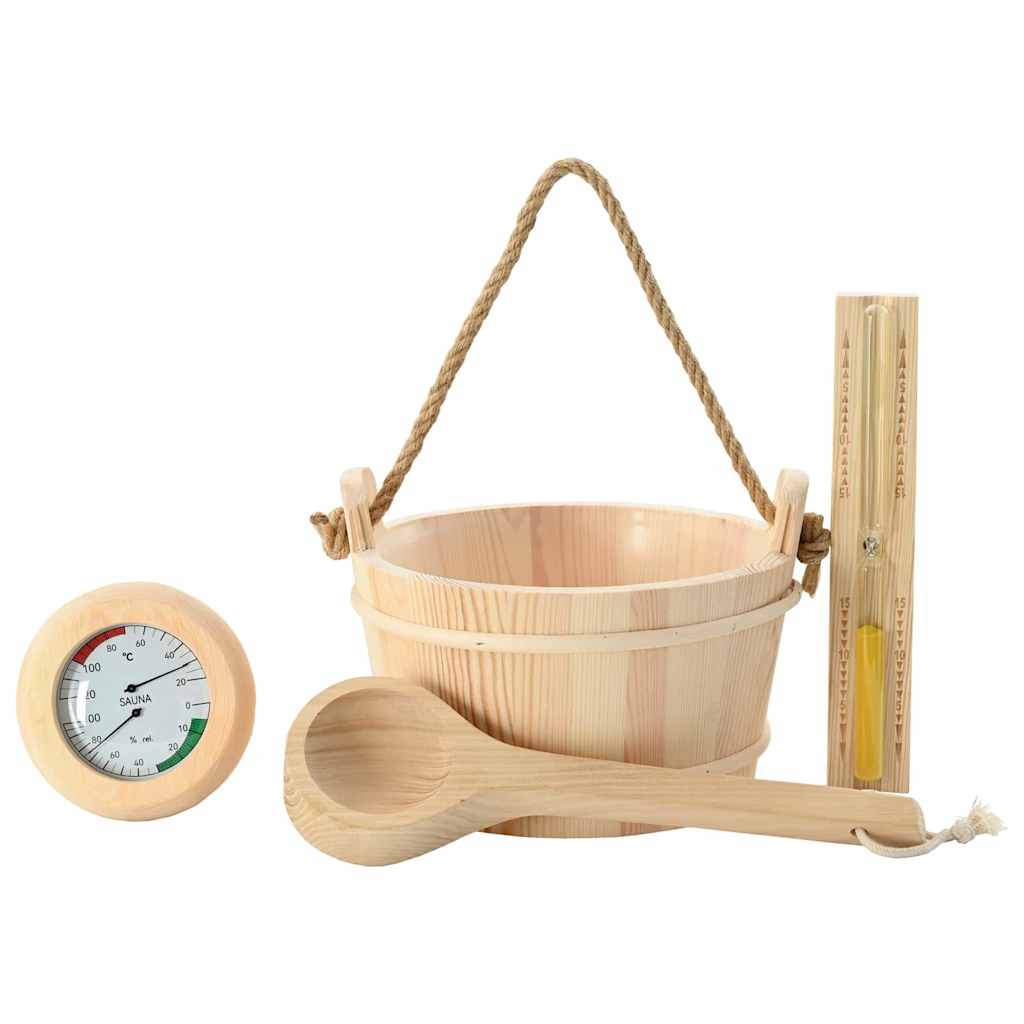 Sauna Tilbehørssett 4 Pcs Brun Massiv Furutre Og Hamp