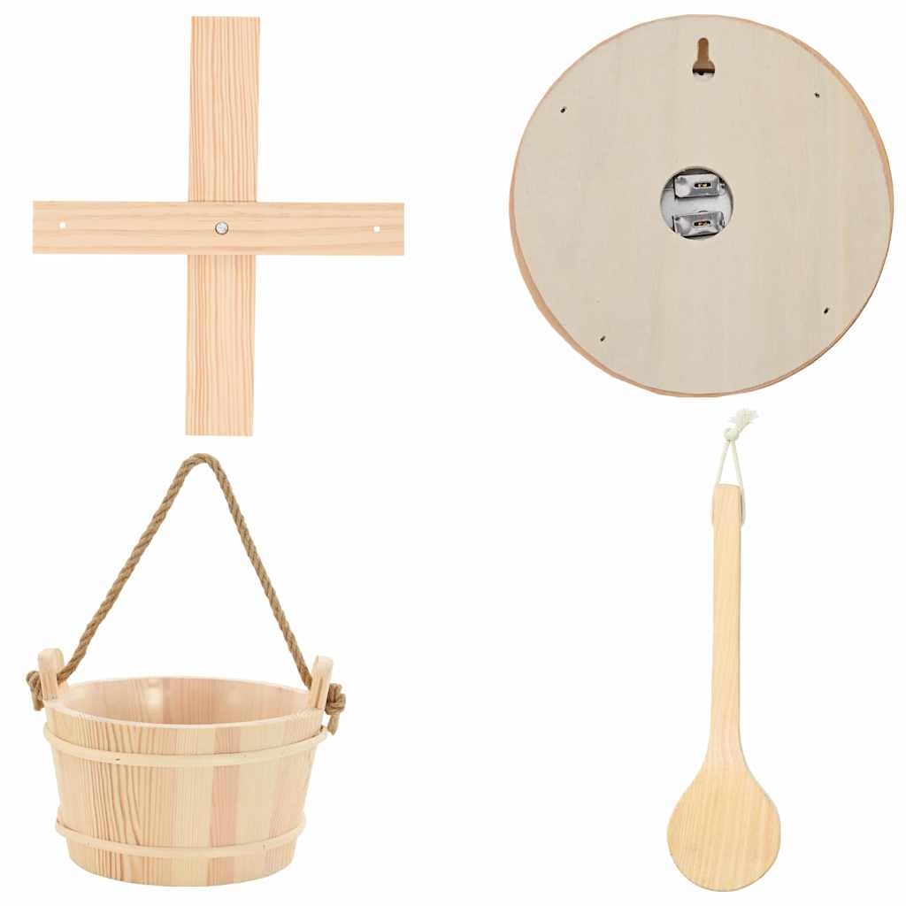 Sauna Tilbehørssett 4 Pcs Brun Massiv Furutre Og Hamp