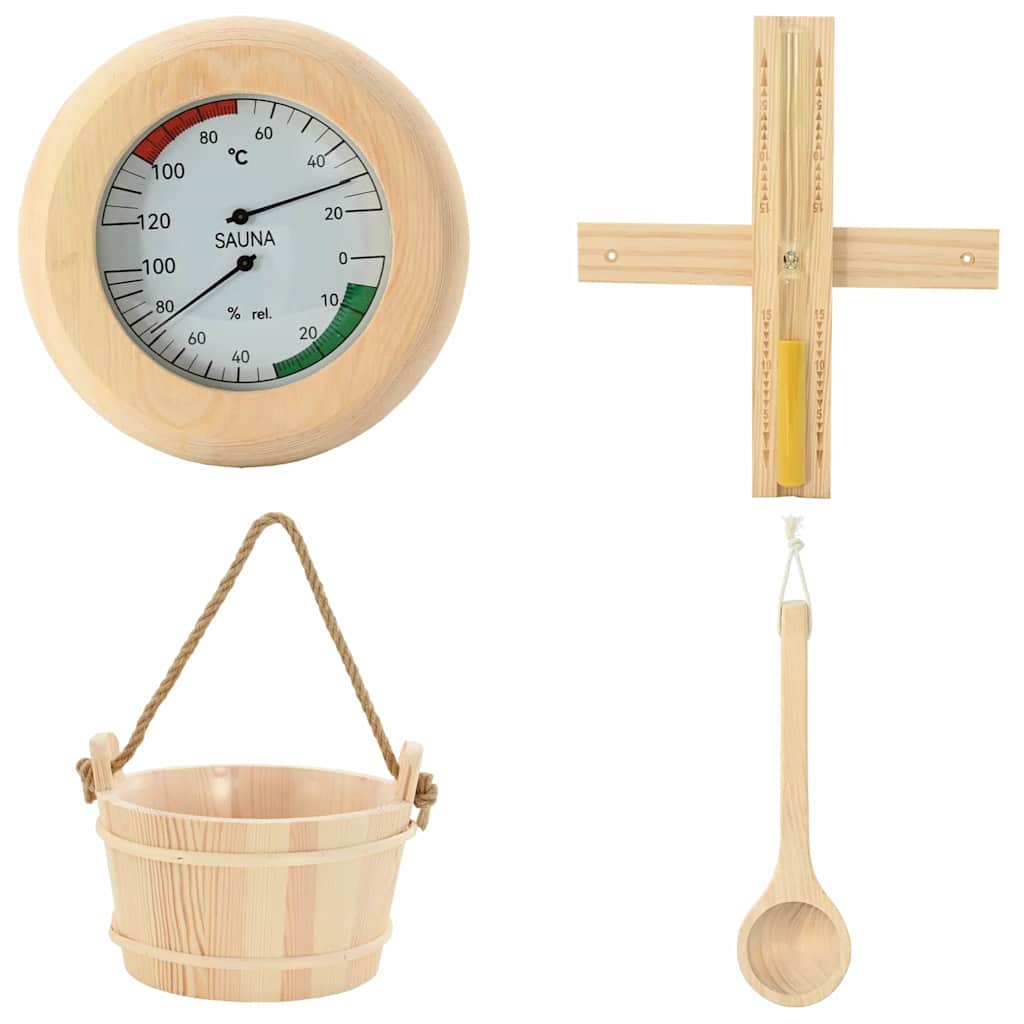 Sauna Tilbehørssett 4 Pcs Brun Massiv Furutre Og Hamp
