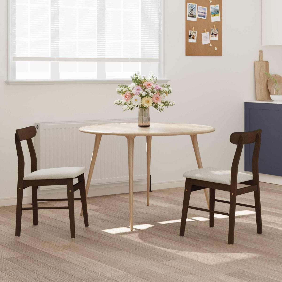 Spisestuestol 2 Pcs Mørk Brun, Lys Solid Gummitre