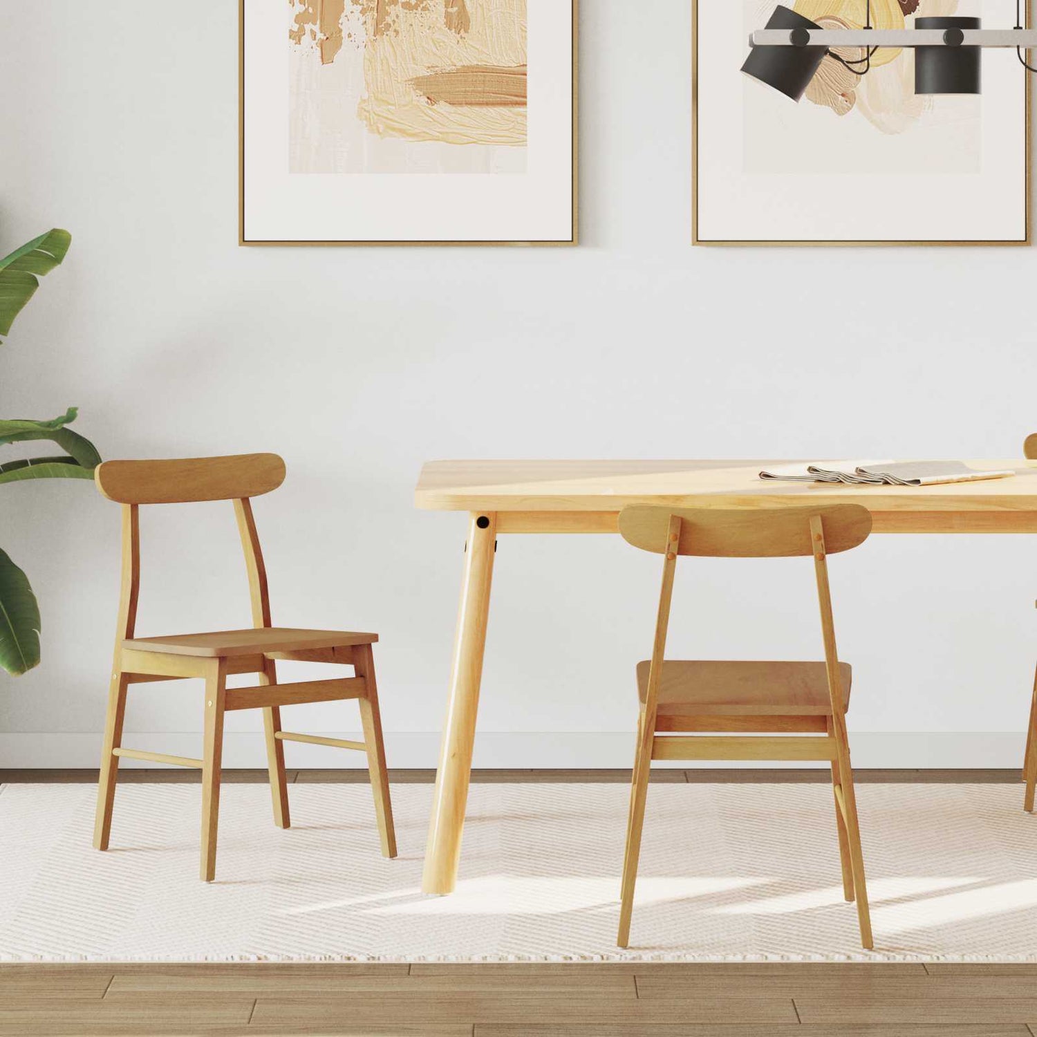 Spisestuestol 2 Pcs Naturlig Solid Gummitre
