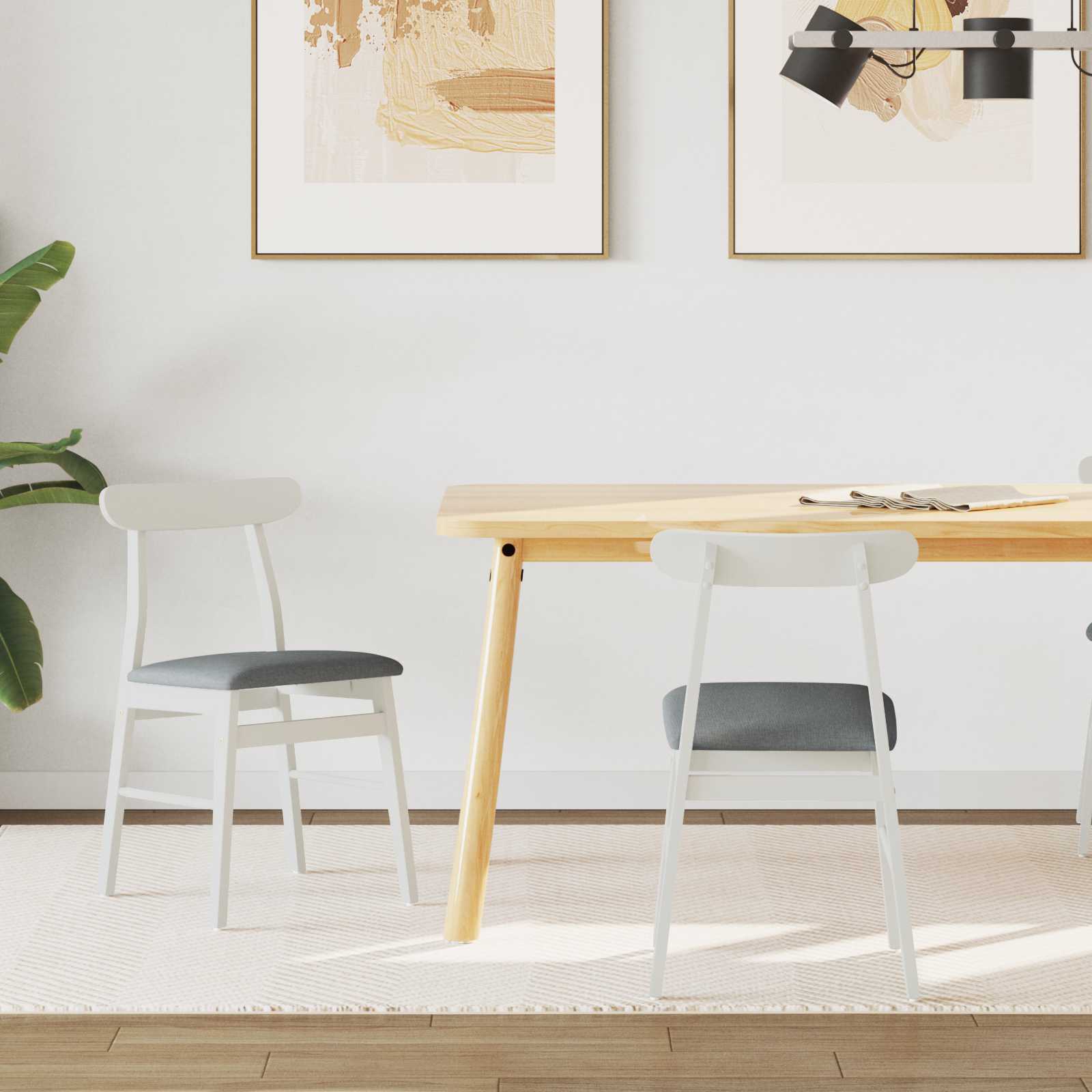 Spisestuestol 2 Pcs Hvit Og Grå Solid Gummitre