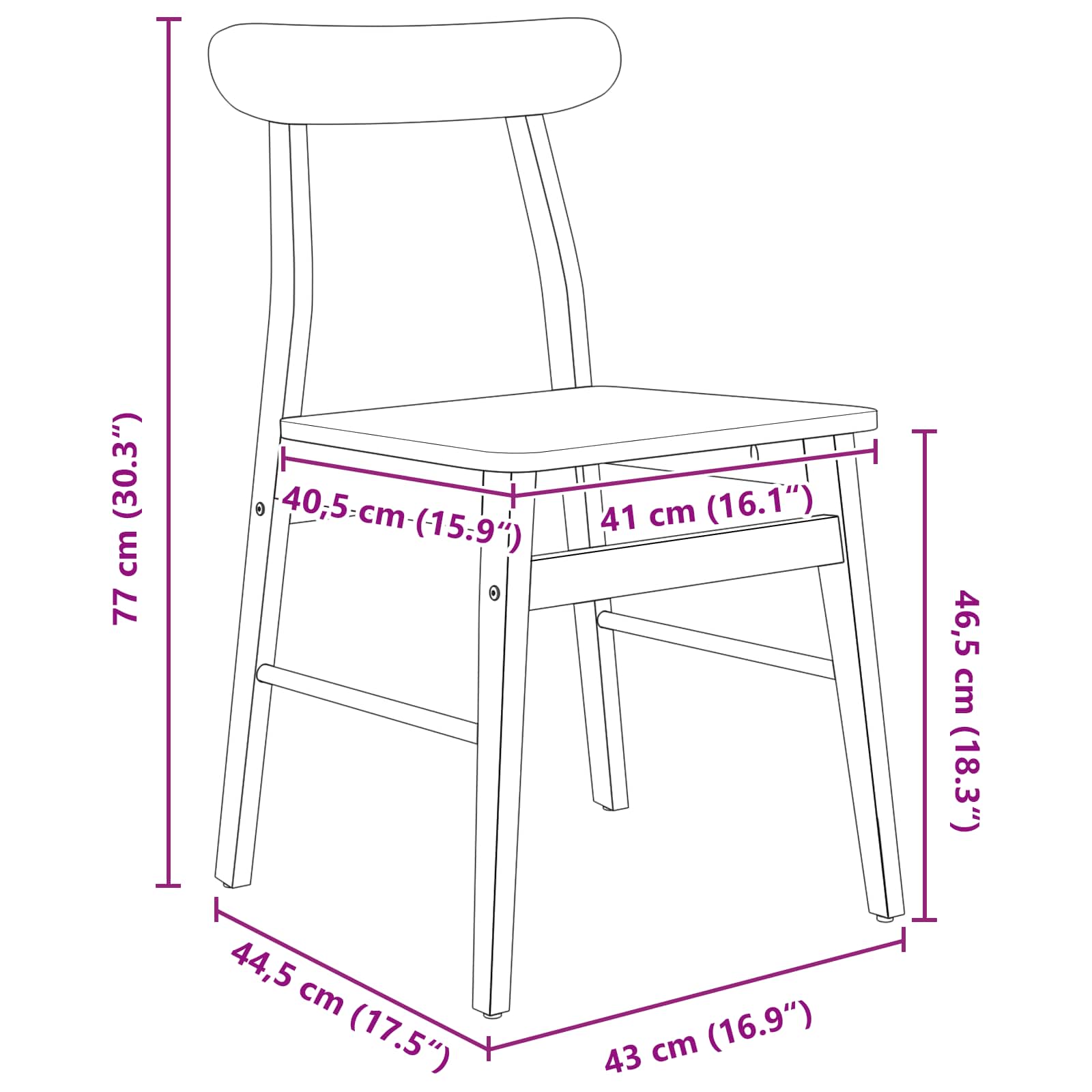 Spisestuestol 2 Pcs Hvit 43 X 44,5 X 77 Cm Solid Gummitre