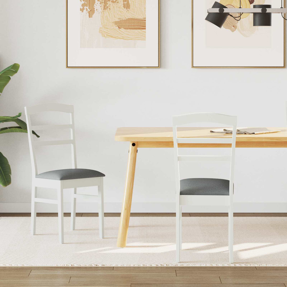 Spisestuestol 2 Pcs Hvit Og Grå Solid Gummitre