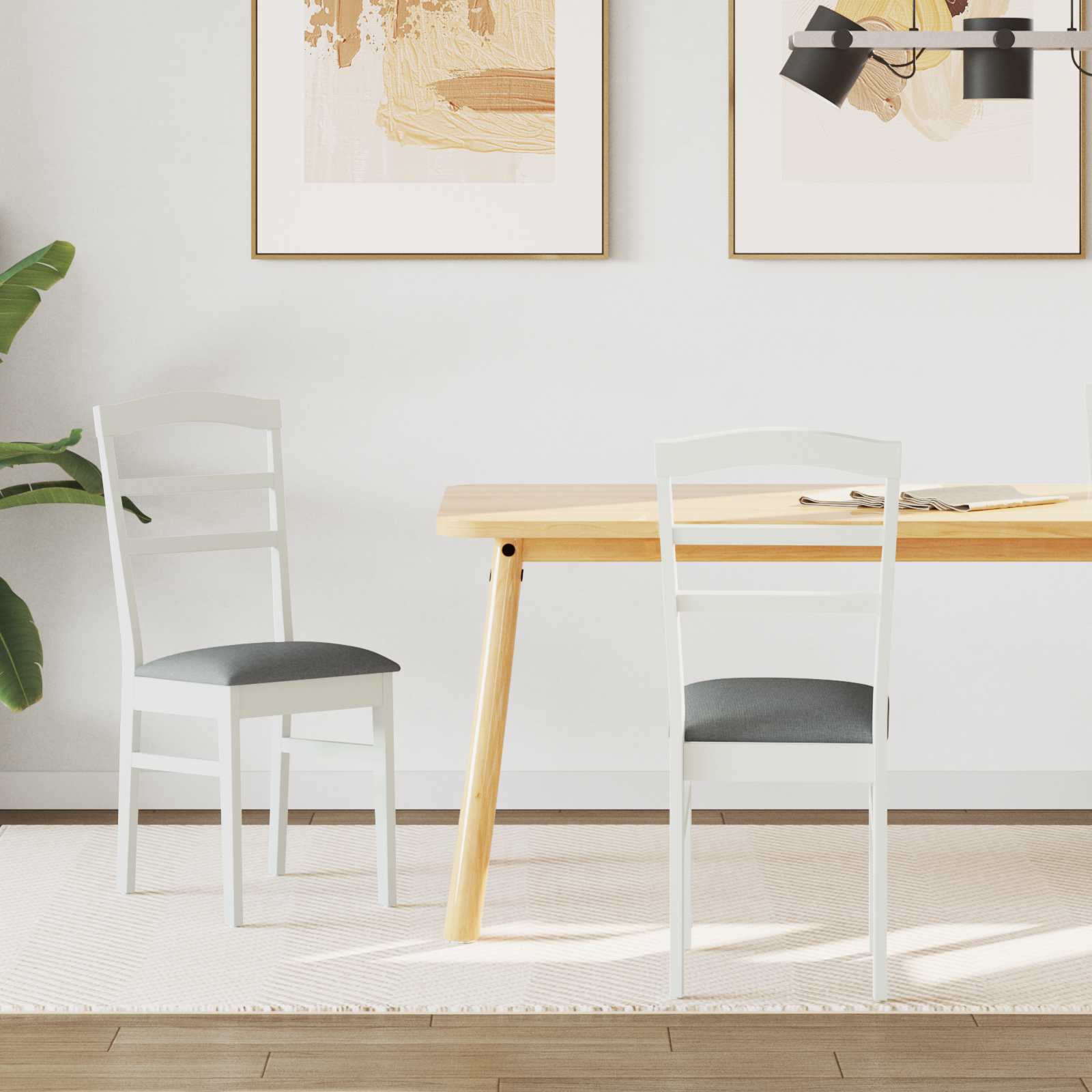 Spisestuestol 2 Pcs Hvit Og Grå Solid Gummitre