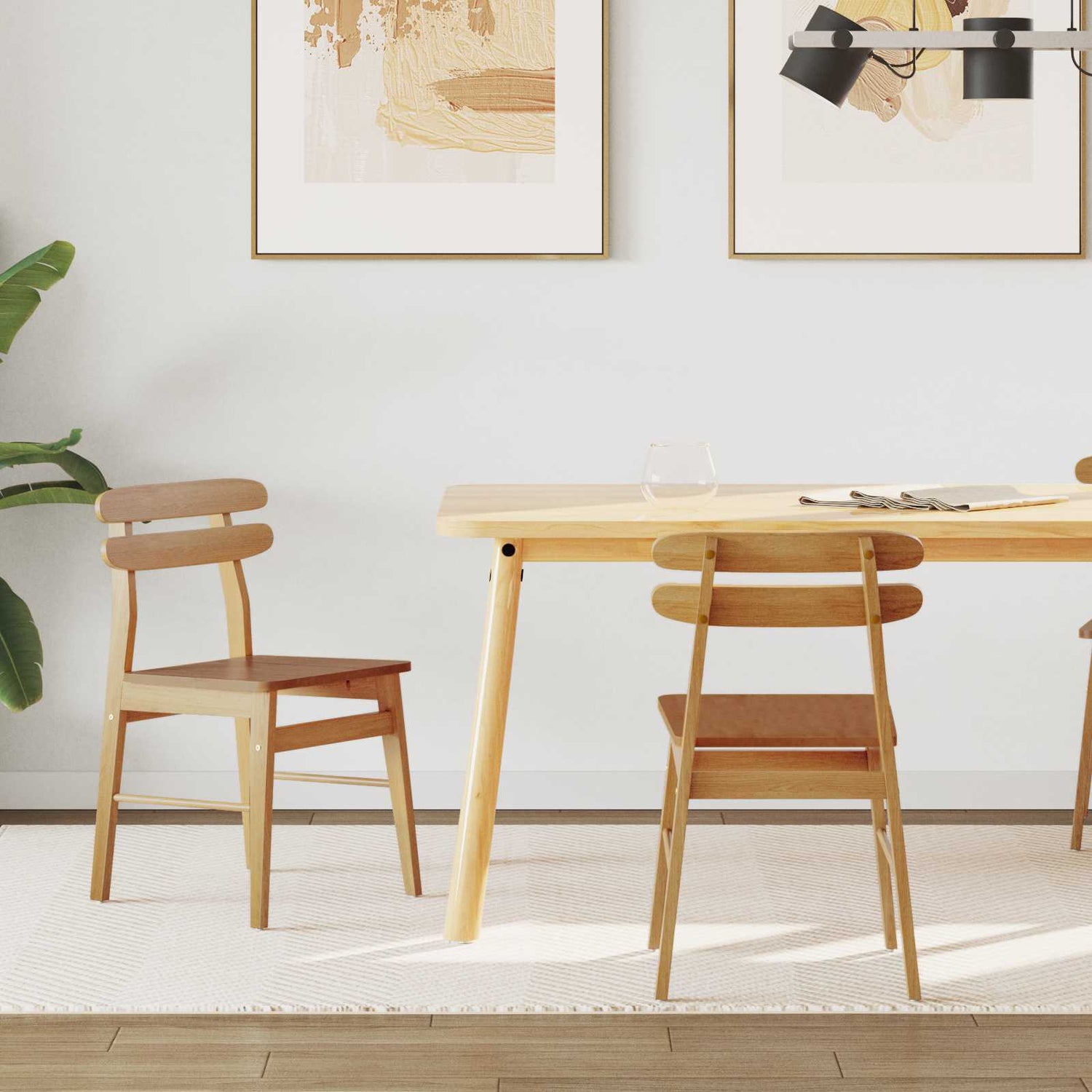 Spisestuestol 2 Pcs Naturlig Solid Gummitre
