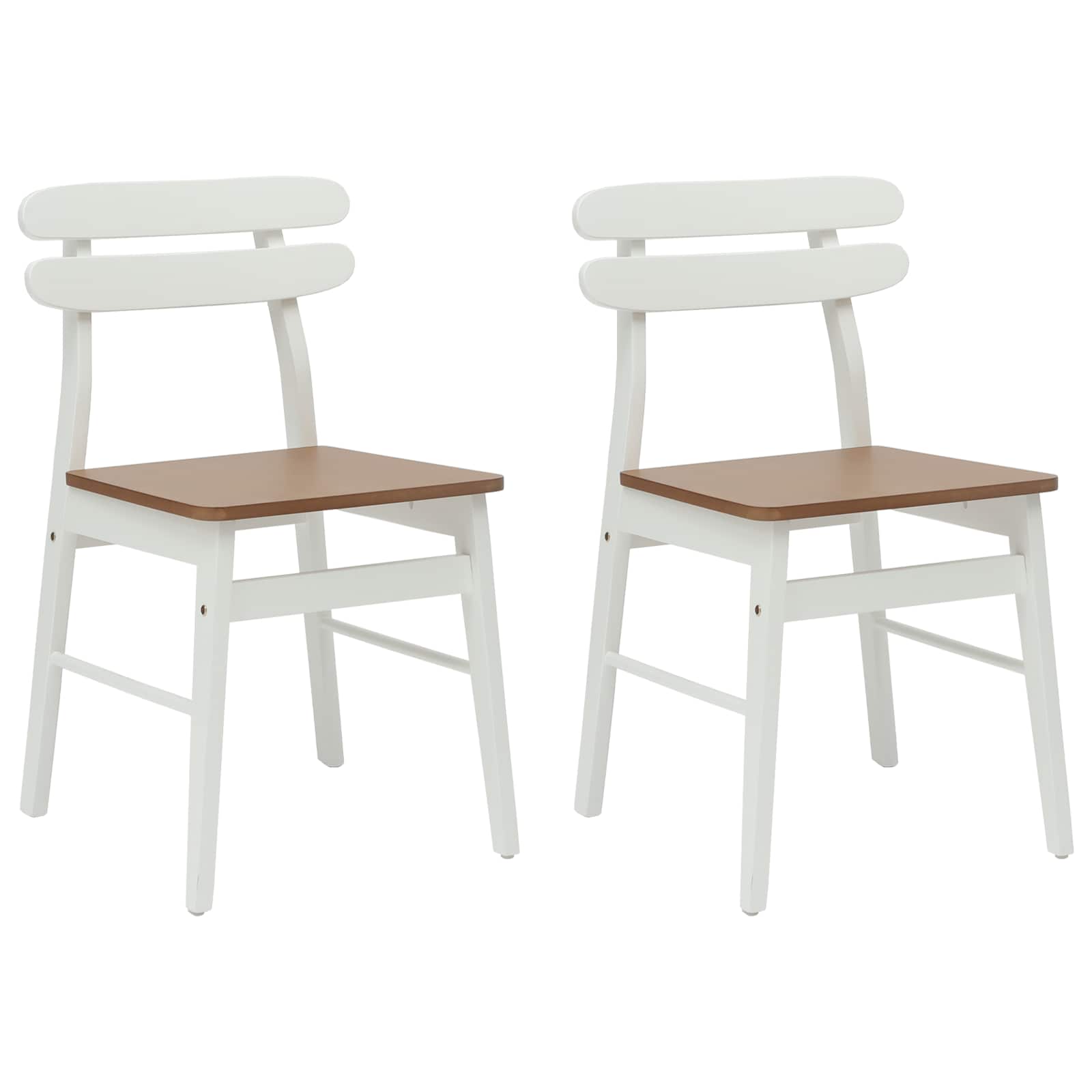 Spisestuestol 2 Pcs Hvit Og Naturlig Solid Gummitre