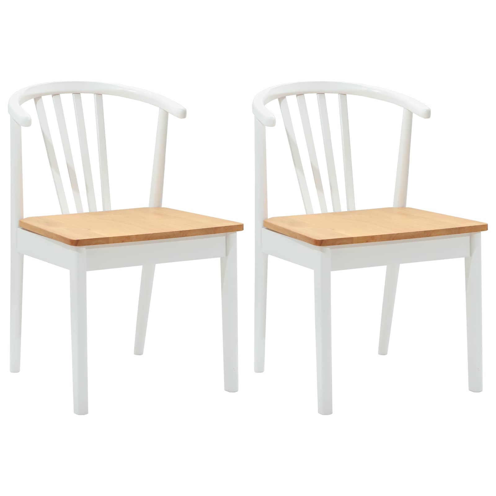 Spisestuestol 2 Pcs Hvit Og Naturlig Solid Gummitre